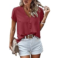 PRETTYGARDEN Short Sleeve Blouses for Women 2024 Summer Western Chiffon Shirts Dressy Casual Pearl Tops