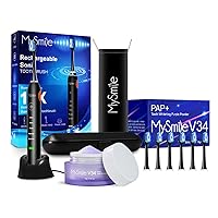 MySmile Electric Toothbrush and Tooth Powder, Rechargeable Sonic Electronic Toothbrush with 6 Brush Heads and Travel Case,Natural Teeth Whitening Powder