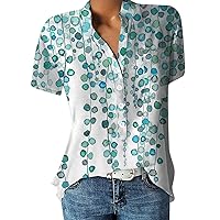 Women's Summer Tops Cute Floral Print Shirt Short Sleeve Casual V Neck Button Tunic Tops