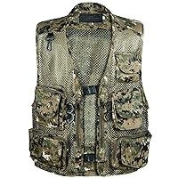 Flygo Men's Fishing Outdoor Utility Hunting Climbing Tactical Camo Mesh Removable Vest with Multiple Pockets(moGreen-XXL)