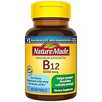 Nature Made Maximum Strength Vitamin B12 5000 mcg, Dietary Supplement for Energy Metabolism Support, 60 Softgels, 60 Day Supply