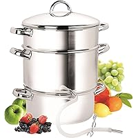 Cook N Home Basics Canning Juice Steamer Extractor With water/cooking pan, juice pan, strainer/loading pan, lid, and hose with clamp , 11-Quart, Mirror Satin, Stainless Steel