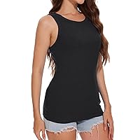 BATHRINS Womens Ribbed Tank Tops Summer Sleeveless Racerback Scoop Neck Fitted Casual Basic Knit Shirts