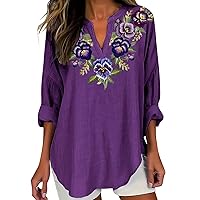 Alzheimers Awareness Shirt for Women Linen Tops Alzheimer's Purple Floral T Shirts Long Sleeve V-Neck Casual Blouses