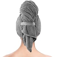 Microfiber Hair Towel Wrap for Women, Super Absorbent & Quick Drying Hair Wrap, 39x24 Super Soft Hair Turban Towel with Elastic Strap for Long, Thick, Curly Hair Hair Towel Wrap for Women