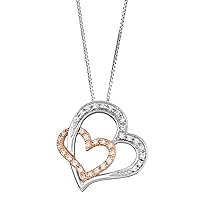 1/5 CTTW White Diamonds Necklace Pendant featuring a Double Heart design pendant crafted in Rhodium Plated & Rose Gold Plater Silver, Ideal for Women, Girls, Adult, 18