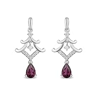 Jewelili Enchanted Disney Fine Jewelry Sterling Silver 1/10 CTTW Diamond and Rhodolite Garnet Mulan Pagoda Earrings