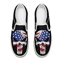 Skull American Flag Women's Slip on Canvas Loafers Shoes for Women Low Top Sneakers (Size:)