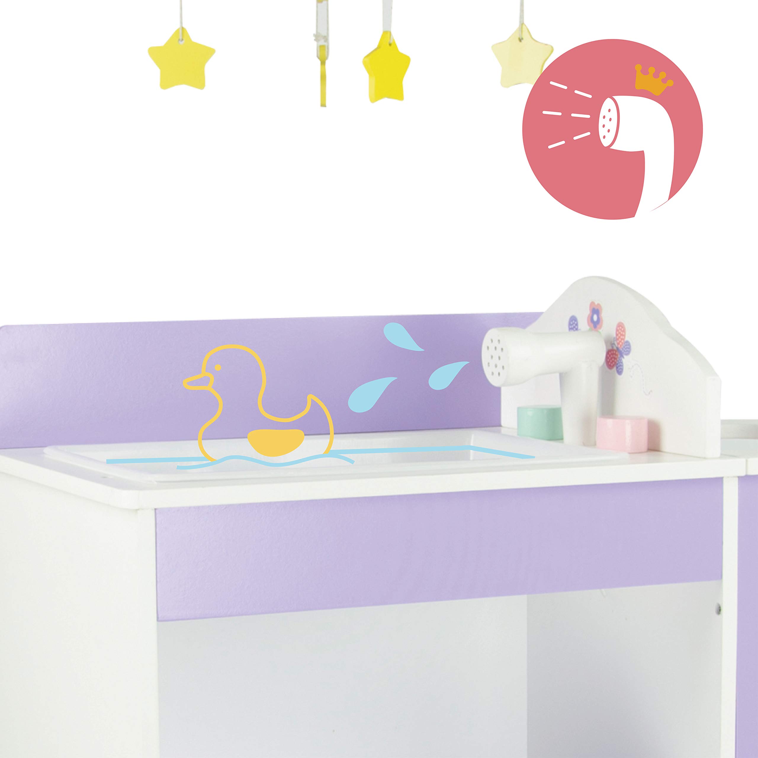Olivia's Little World Baby Doll Changing Station, Baby Care Activity Center, Role Play Nursery Center with Storage for Dolls High Chair, Accessories for up to 18 Inch Dolls, Pink/Purple/White