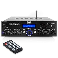 Pyle Wireless Bluetooth Power Amplifier System - 200W Dual Channel Sound Audio Stereo Receiver w/ USB, AUX, MIC IN w/ Echo, Radio - For Home Theater Entertainment via RCA, Studio Use - PDA65BU,Black