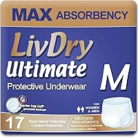LivDry Ultimate Adult Incontinence Underwear, High Absorbency, Leak Cuff Protection, Medium, 17-Pack
