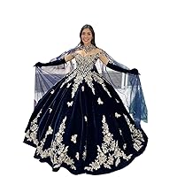 2024 Stunning Gold Lace Butterfly Off Shoulder Ball Gown Quinceanera Prom Evening Dress with Cape