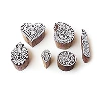 Heart and Paisley Hand Made Designs Wooden Block Stamps (Set of 6)