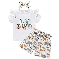 Viworld Baby Girl Two Birthday Outfits Ruffle Sleeve Wild Two Top + Strawberry Shorts Set Cake Smash Summer Clothes