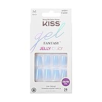 KISS Gel Fantasy, Press-On Nails, Nail glue included, Jelly Crushin', Light Blue, Medium Size, Square Shape, Includes 28 Nails, 2G Glue, 1 Manicure Stick, 1 Mini File