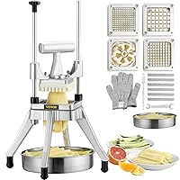 VEVOR Commercial Vegetable Fruit Chopper, Stainless Steel French Fry Cutter with 4 Blades 1/4