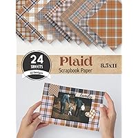 Plaid Scrapbook Paper 8.5x11: Vintage Brown, Black, Tan, Card Making, Specialty Decorative Paper, Double Sided, 12 Designs 24 Sheets, Junk Journal, Origami, Scrapbooking