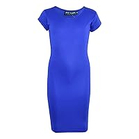 Bodycon Midi Dress Short Sleeve Long Length Plain Stretch Dresses - New Midi Dress Royal Blue 5-6