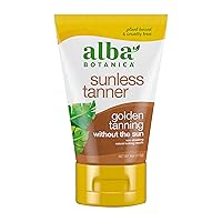 Alba Botanica Sunless Tanner, Self-Tanning Lotion for Face and Body, Golden Tanning without the Sun, Non-Streaking and Natural Looking Self-Tanner, 4 oz. Tube