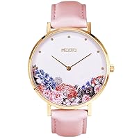 MEDOTA Blossom Series - Flower Single Dial Water Resistant Analog Quartz Quickly Release Pink Leathers Strap Watch - No.BO-8901