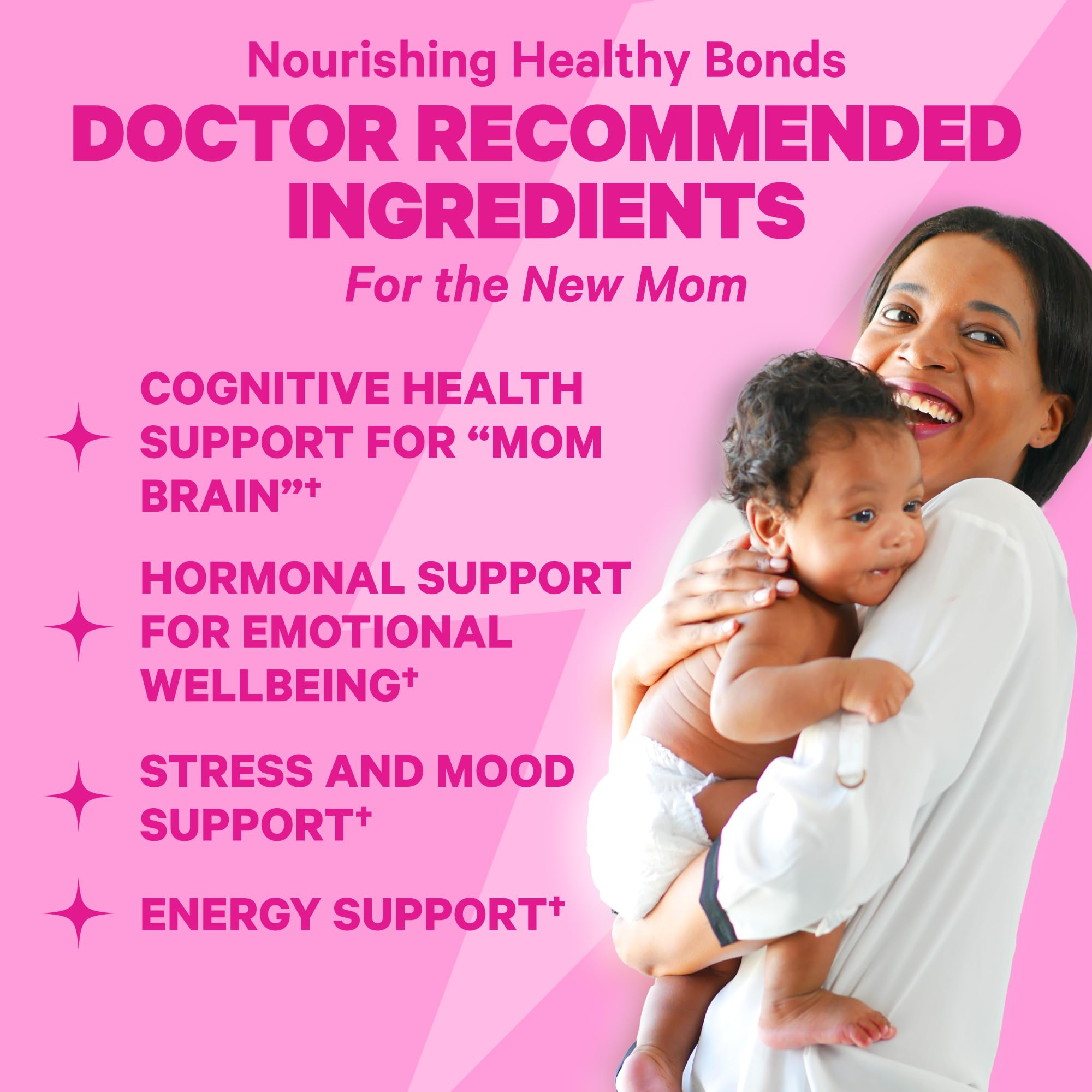 Pink Stork Postpartum Mood Support Supplement with Ashwagandha, Vitamin D and Vitamin B12, Postnatal Vitamins to Support Hormone Balance for Women, Postpartum Essentials - 60 Capsules