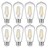 Vintage LED Edison Bulbs, 6W, Equivalent 60W, Non-Dimmable, Warm White 2700K, ST58 Antique LED Filament Bulbs with 80+ CRI, E26 Medium Base, Clear Glass, Pack of 8