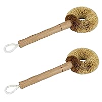2 Pack Kitchen Scrub Brushes Natural Coconut Fiber Cleaning Brushes for Dish Pan Pot Vegetable Fruits Glassware Cookware