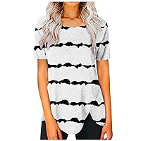Crew Neck T Shirts for Women,Summer Fashion 2024 Short Sleeve Top Gradient Print Plus Size Casual Basic Tee Tunic