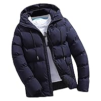 Winter Thicken Jacket for Men Windproof Warm Hooded Down Coat Padded Quilted Outwear Outdoor Parka Outerwear with Hood (Blue,X-Large)