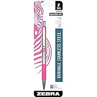 F-301 Retractable Ballpoint Pen, Stainless Steel Barrel with BCA Pink Accents, Fine Point, 0.7mm, Black Ink, 1-Pack