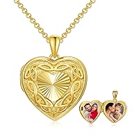 10K 14K 18K Solid Gold Heart Locket That Holds Pictures Personalized Sunflower/Starburst/Cross/Rose/Wings/Lotus/Butterfly/Turtle/Celtic Locket Necklace Gift for Women Men