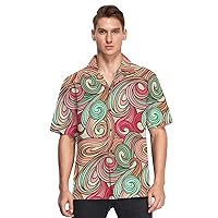 Hawaiian Mens Short Sleeve Button Shirt Abstract Curly Wave Colorful Printed Camisas de Vestir para Hombres Manga