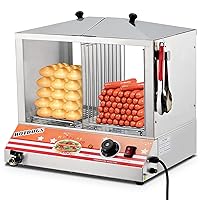 Hot Dog Steamer, 38 QT/36 L Hot Dog Steamer Machine with Bun Warmer Adjustable Temperature, Electric Top Load Hut Steamer Glass Sliding Door, Stainless Steel, Steaming 100 Hot Dogs & 48 Buns