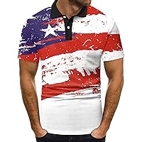 Men's Muscle Polo Shirts Stretch Long Sleeve Workout Golf Tee Casual Slim Fit American Flag Patriotic T Shirt