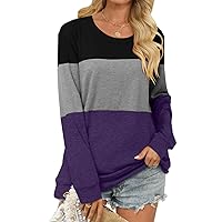 CRAZY GRID Women’s Long Sleeve T Shirt Color Block Pullover Crew Neck Loose Comfy Casual Tops
