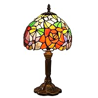 Rose Tiffany Table Lamp for Bedroom Bedside Nightstand Table Lamps 3 Light Colors LED Stained Glass Lamp Shade End Side Small Table Lamp for Living Room 8X8X15 Home Office Reading Desk Lamp