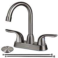 SOKA Two Handles Centerset Bathroom Faucet for Sink High Arc Stainless Steel with Deck Plate & Pop-Up Drain Assembly Fit 3 Hole Installation, Metallic Grey
