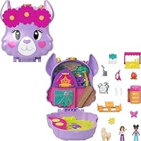 Polly Pocket Compact Playset, Llama Camp Adventure with 2 Micro Dolls & 13 Accessories, Travel Toy with Surprise Reveals