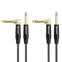 Cable Matters Braided 2-Pack 1/4 Inch TS Right Angle Electric Guitar Cable 3 Feet - Straight to Right Angle Guitar Cord/Guitar Amp Cord/Instrument Cable for Guitar, Bass AMP, Mixer, Equalizer
