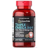 Puritan's Pride Triple Omega 3-6-9 Fish, Flax & Borage Oils, Supports Heart Health and Healthy Joints, 240 ct (Pack of 1)