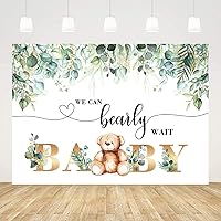 7x5ft We Can Bearly Wait Bear Backdrop Teddy Bear Baby Shower Greenery Photography Background Boy Teddy Bear Gender Neutral Baby Shower Party Photo Booth Props Supplies