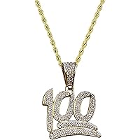 Men Women 925 Italy Gold Finish Iced Micropave Yellow Gold Cartoon Emoji 100 Percent Pendant Charm Necklace Ice Out Pendant Stainless Steel Real 2 mm Rope Chain Necklace, CZ Diamond Emoji Pendant
