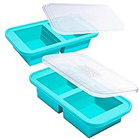Souper Cubes 2 Cup Silicone Freezer Tray With Lid - Easy Meal Prep Container and Kitchen Storage Solution - Silicone Mold for Soup and Food Storage - Aqua - 2-Pack