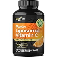 Liposomal Vitamin C 1600mg, 180 Capsules, Ultra Max Absorption, Fat Soluble VIT C Pills, Immune System Support, Collagen Booster, Antioxidant, Non-GMO, Vegan Pills