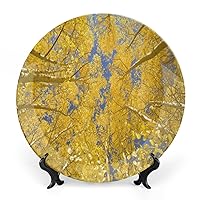 Decorative Ceramic Plate Round Porcelain Plate,8 inch,Yellow and Blue Pattern,for Fine Dining Upscale Events, Dinner Parties, Weddings, Catering,Yellow