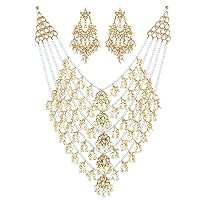 Necklace Indian Ethnic Wedding Faux White Pearl Multi String Five Layered Rajasthani Style Vintage Handmade Beaded Long Multiple Row Statement 5 Layer Stone Acrylic Beads Traditional Bollywood Fancy Party Wear Jewelry Set Earrings With For Women & Girls