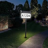 Solar House Number Sign, deerdance LED Illuminated Outdoor Address Plaque with Smart Control, 3-Color in 1 Waterproof Solar Powered House Number Light with Stakes for Outside Home, Yard, Street, House