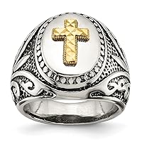 Chisel Stainless Steel With 14k Gold Accent and Polished Religious Faith Cross Ring Jewelry for Women - Ring Size Options: 10 11 12 9