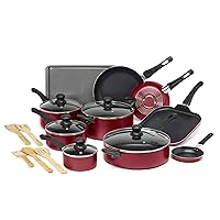 Ecolution Easy Clean Nonstick Cookware Set, Dishwasher Safe Kitchen Pots and Pans Set, Comfort Grip Handle, Even Heating, Ultimate Food Release, 20-Piece, Red