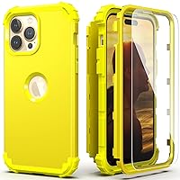 IDweel for iPhone 14 Pro Max Case with Screen Protector, 3 in 1 Shockproof Slim Fit Hybrid Heavy Duty Protection Hard PC Cover Soft Silicone Sturdy Bumper Anti-Scratch Full Body Case,Yellow